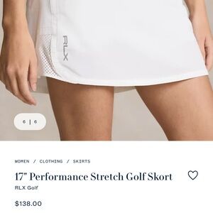 Ralph Lauren RLX Golf 15” Performance Stretch Golf Skort.  Size M. Brand new!